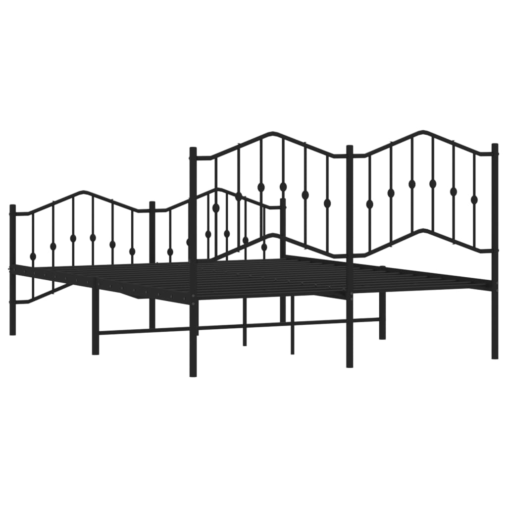 Metal Bed Frame without Mattress with Footboard Black 140x190 cm