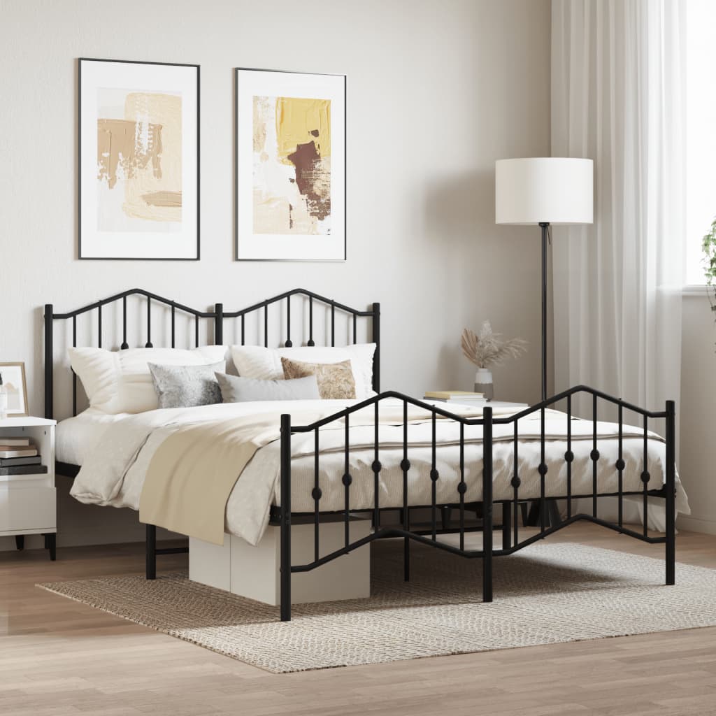 Metal Bed Frame without Mattress with Footboard Black 140x190 cm