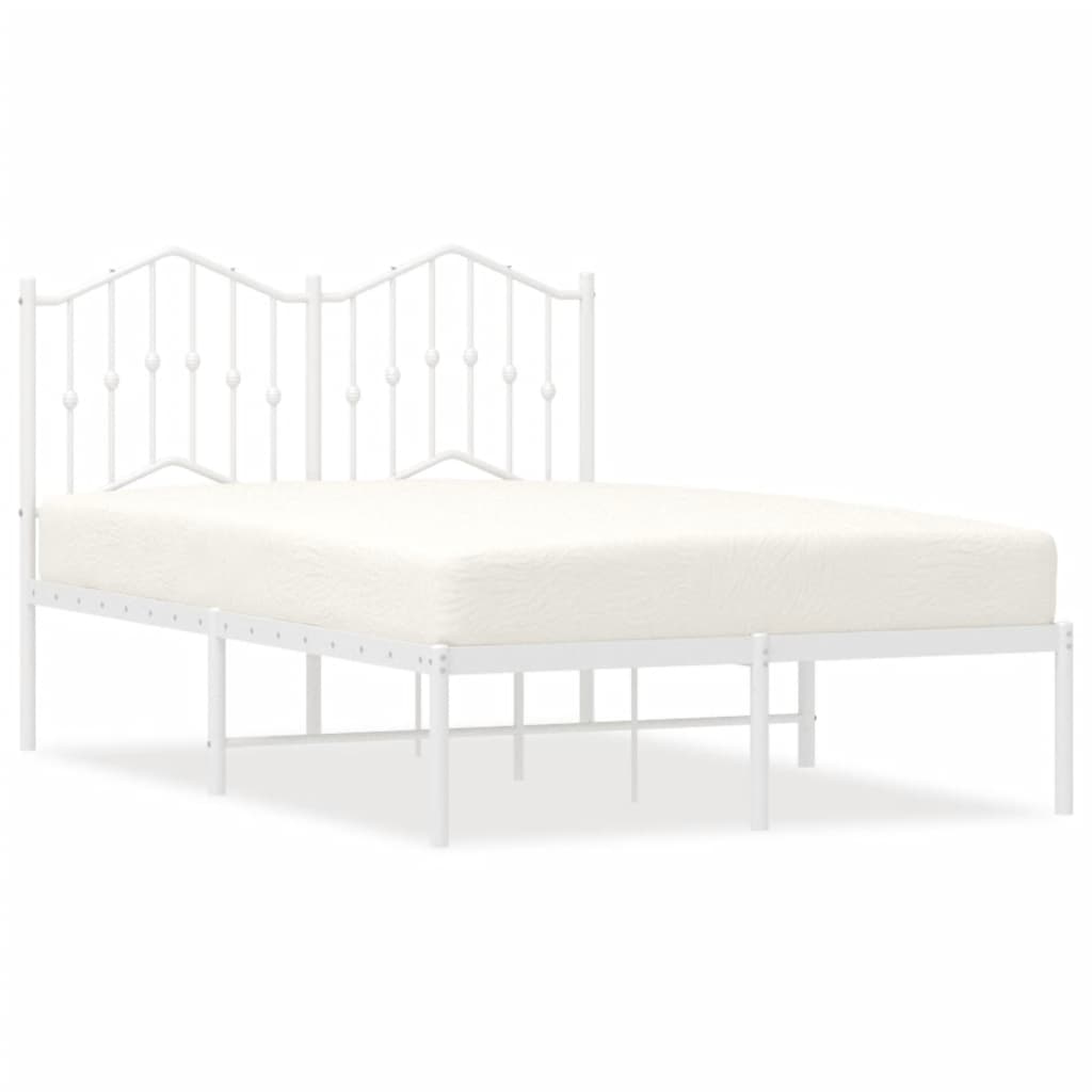 Metal Bed Frame without Mattress with Headboard White 120x190 cm Small Double