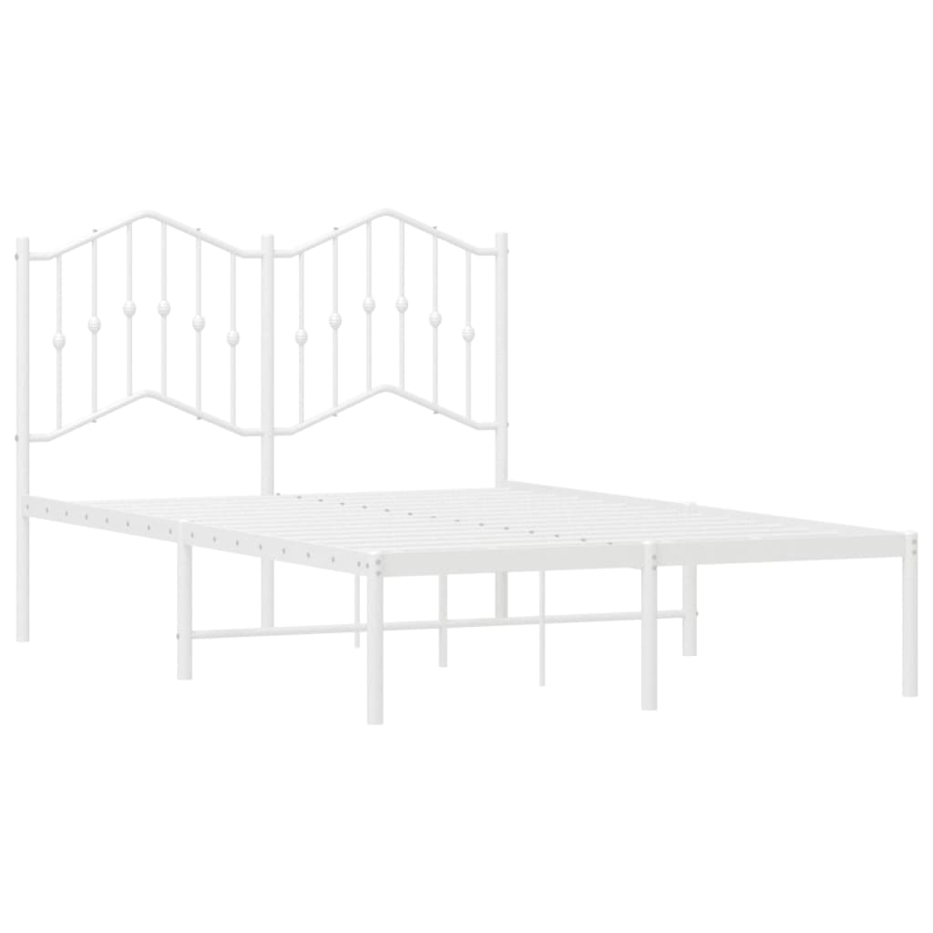 Metal Bed Frame without Mattress with Headboard White 120x190 cm Small Double