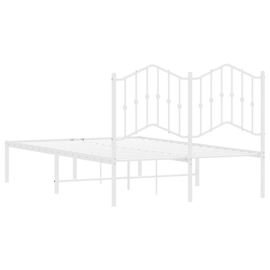 Metal Bed Frame without Mattress with Headboard White 120x190 cm Small Double