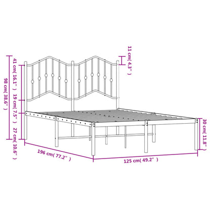 Metal Bed Frame without Mattress with Headboard White 120x190 cm Small Double