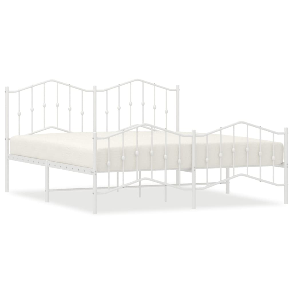 Metal Bed Frame without Mattress with Footboard White 160x200cm