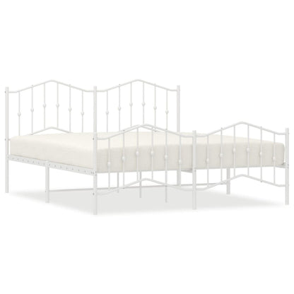 Metal Bed Frame without Mattress with Footboard White 160x200cm