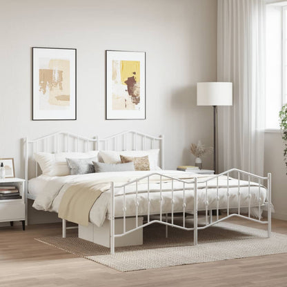 Metal Bed Frame without Mattress with Footboard White 160x200cm