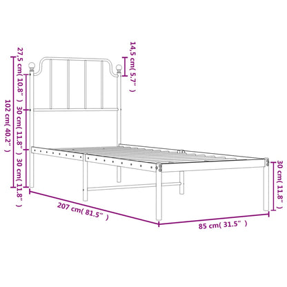 Metal Bed Frame without Mattress with Headboard Black 80x200 cm