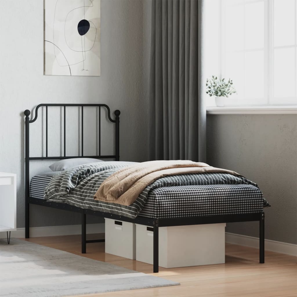 Metal Bed Frame without Mattress with Headboard Black 80x200 cm