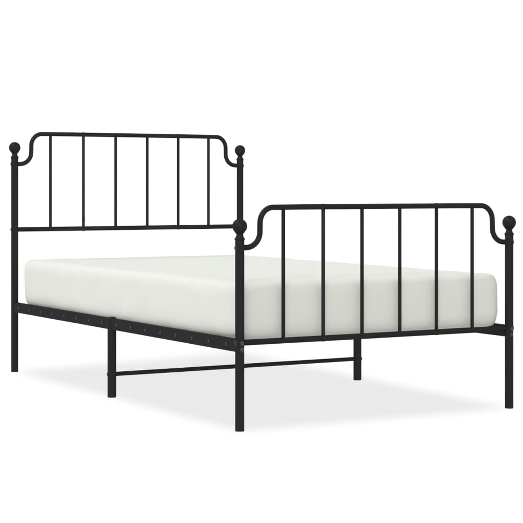 Metal Bed Frame without Mattress with Footboard Black 107x203 cm