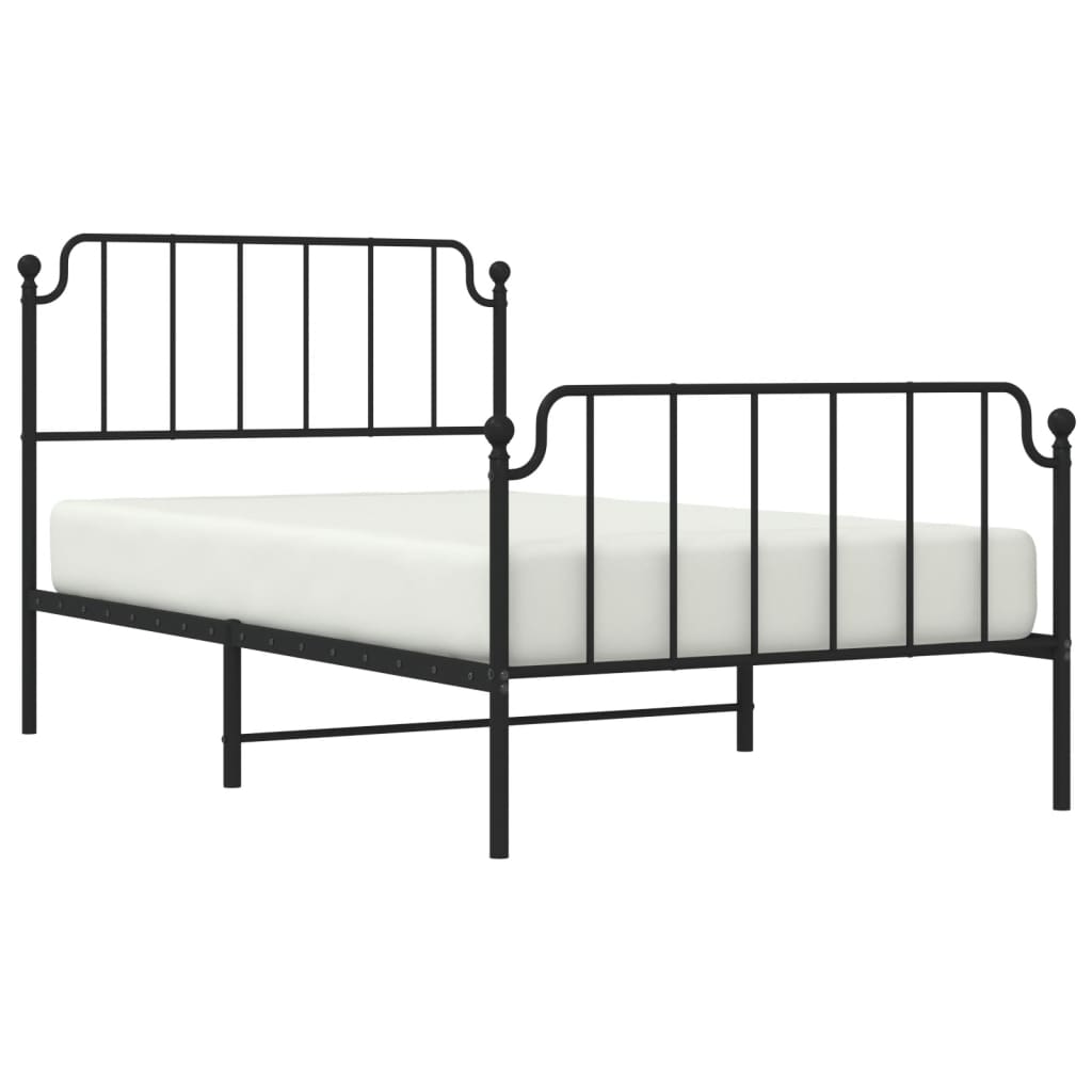 Metal Bed Frame without Mattress with Footboard Black 107x203 cm