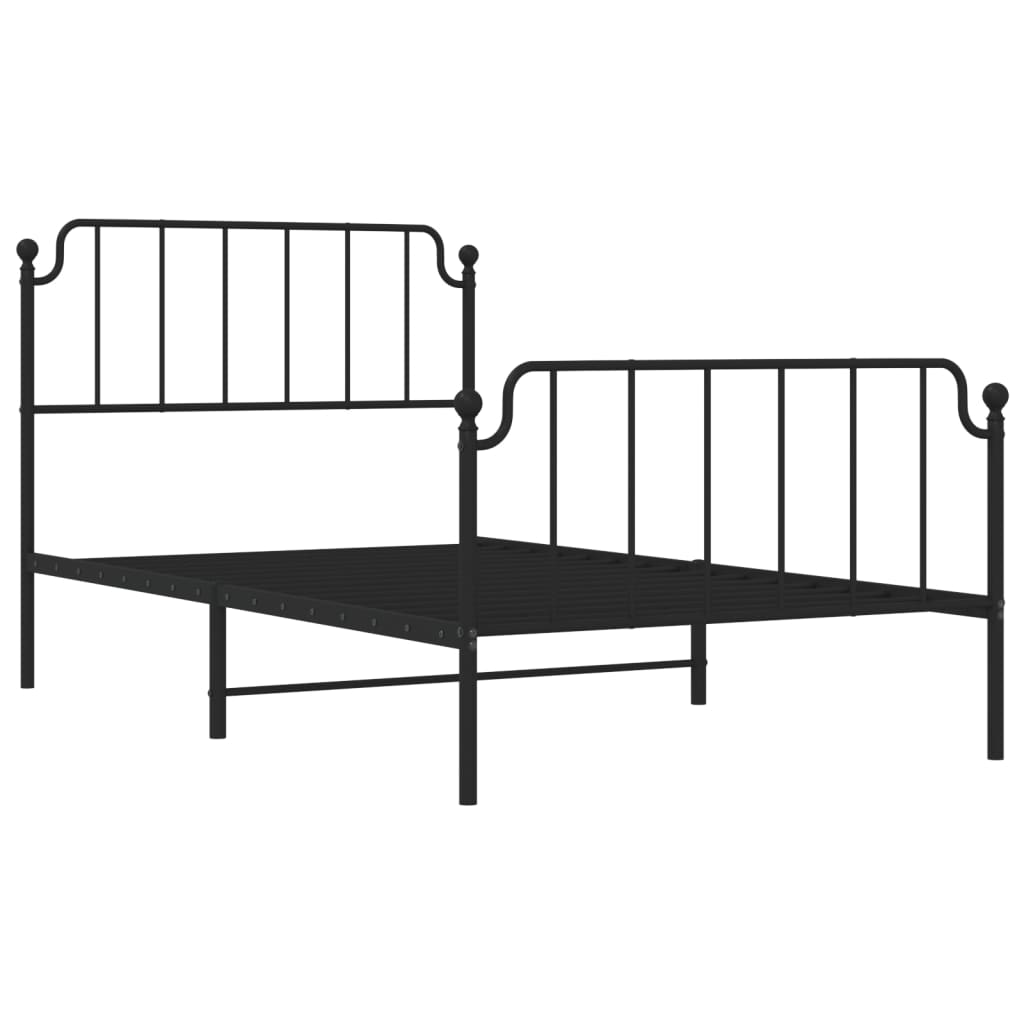 Metal Bed Frame without Mattress with Footboard Black 107x203 cm