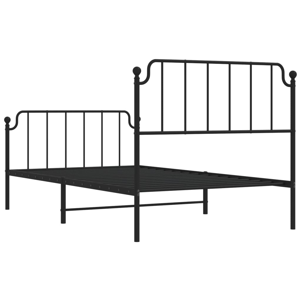 Metal Bed Frame without Mattress with Footboard Black 107x203 cm