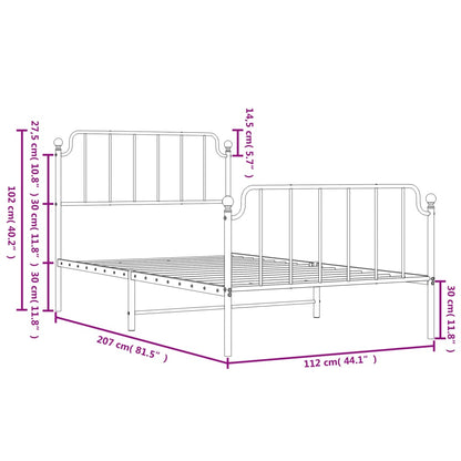 Metal Bed Frame without Mattress with Footboard Black 107x203 cm