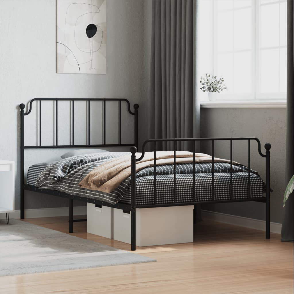 Metal Bed Frame without Mattress with Footboard Black 107x203 cm