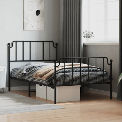 Metal Bed Frame without Mattress with Footboard Black 107x203 cm