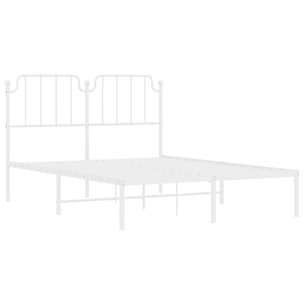 Metal Bed Frame without Mattress with Headboard White 150x200 cm King Size