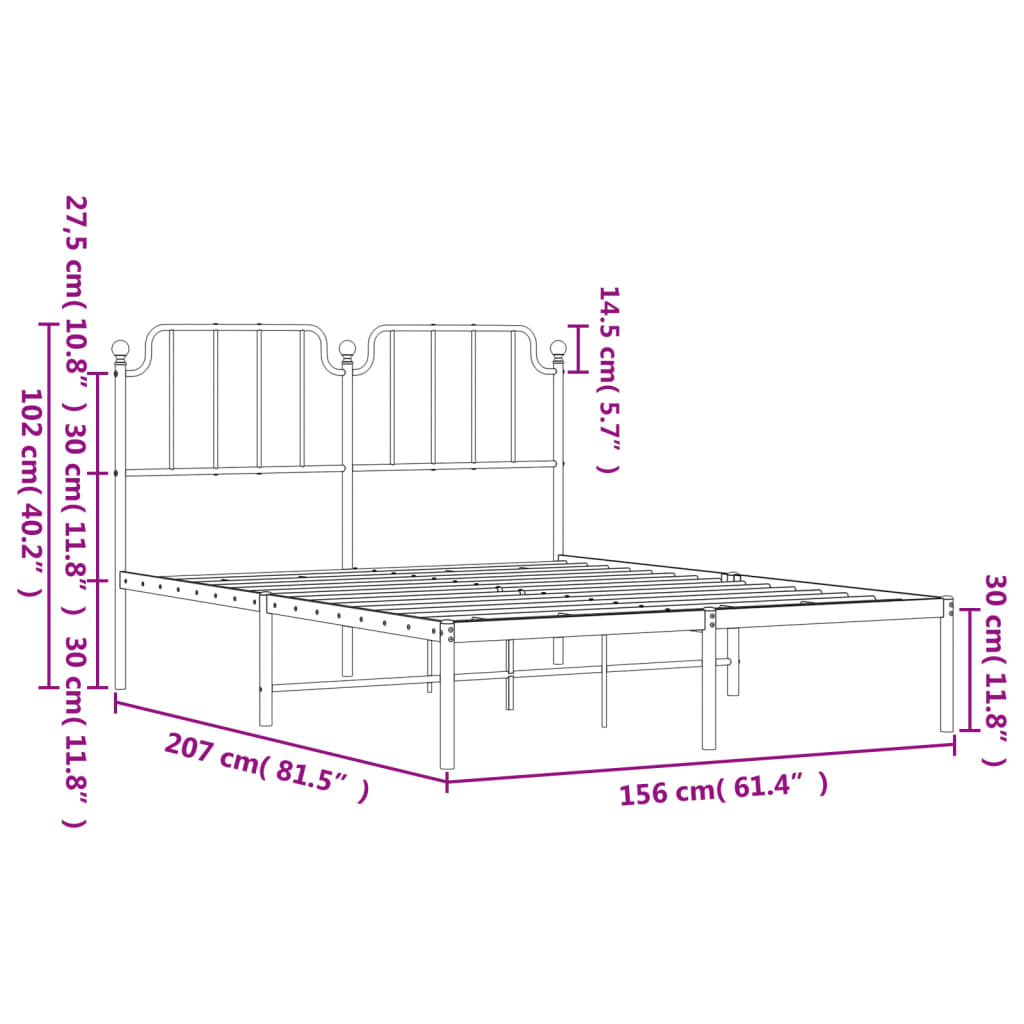 Metal Bed Frame without Mattress with Headboard White 150x200 cm King Size