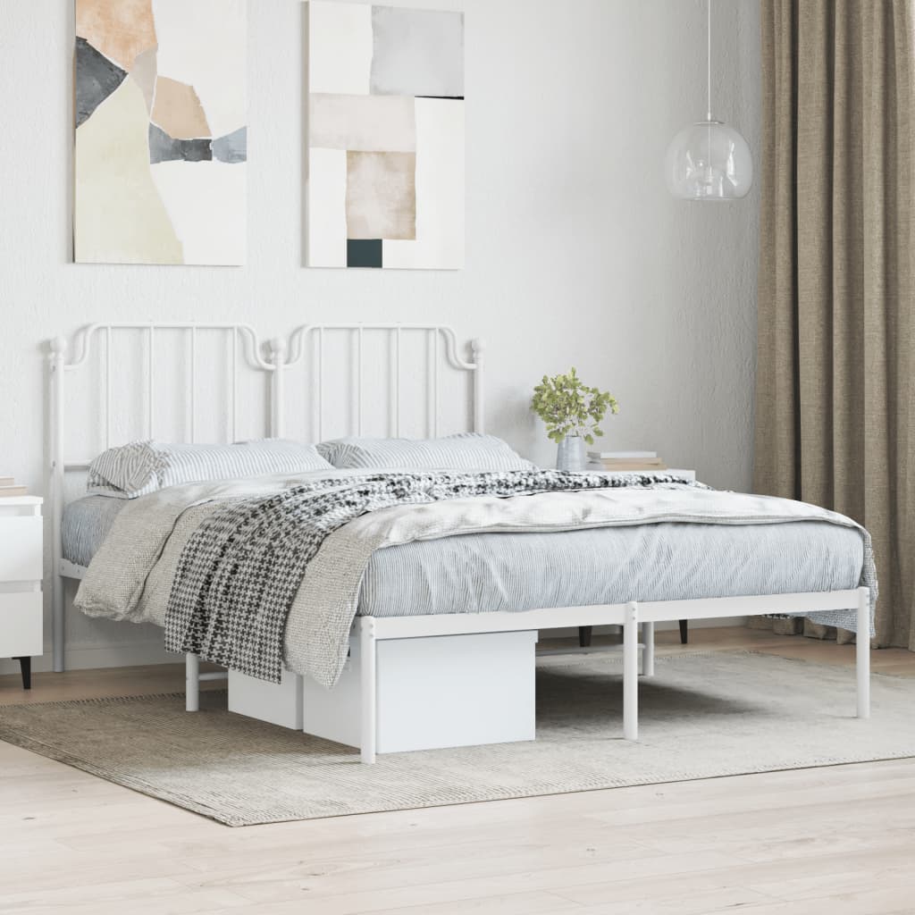 Metal Bed Frame without Mattress with Headboard White 150x200 cm King Size