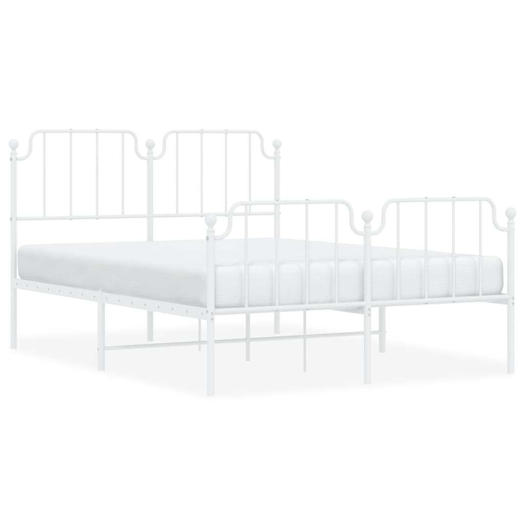 Metal Bed Frame without Mattress with Footboard White 135x190 cm Double