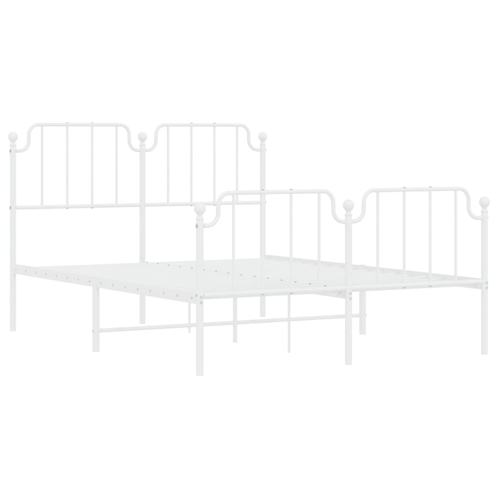 Metal Bed Frame without Mattress with Footboard White 135x190 cm Double