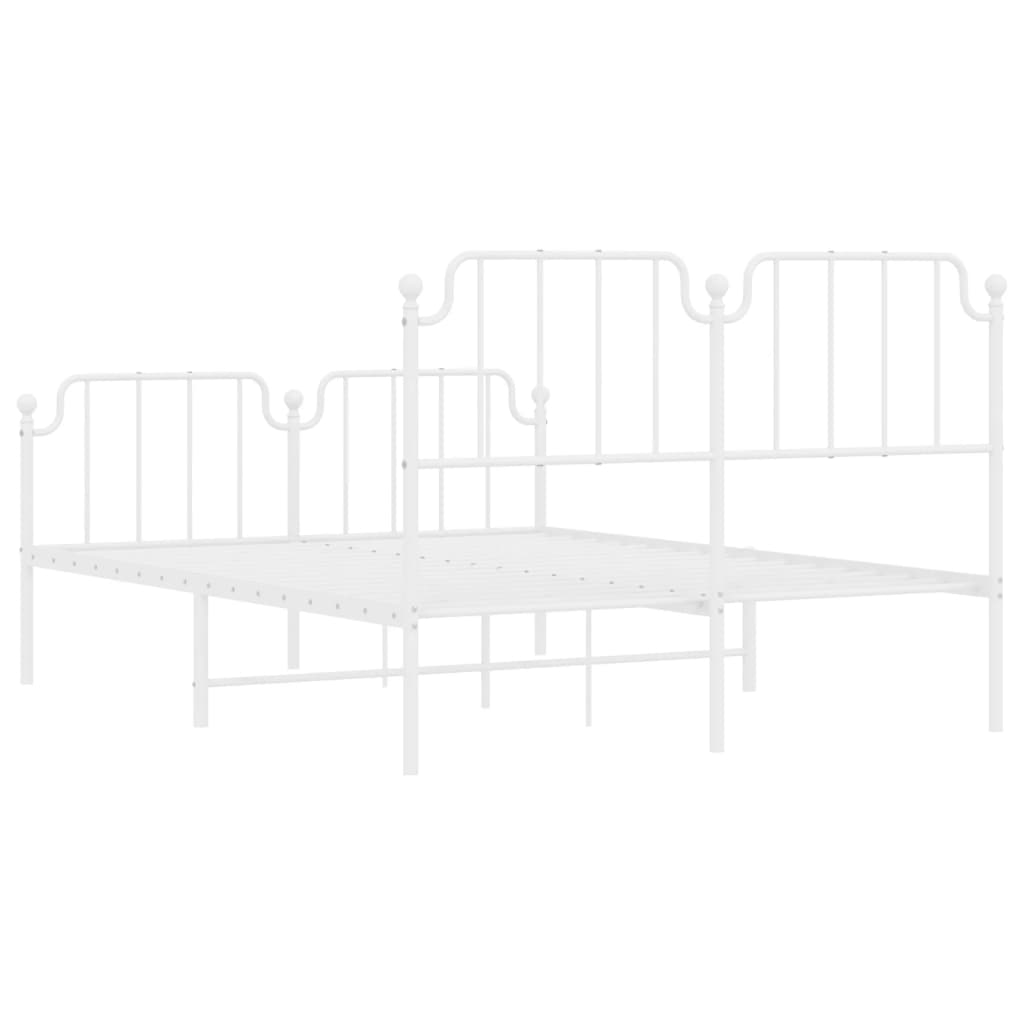 Metal Bed Frame without Mattress with Footboard White 135x190 cm Double