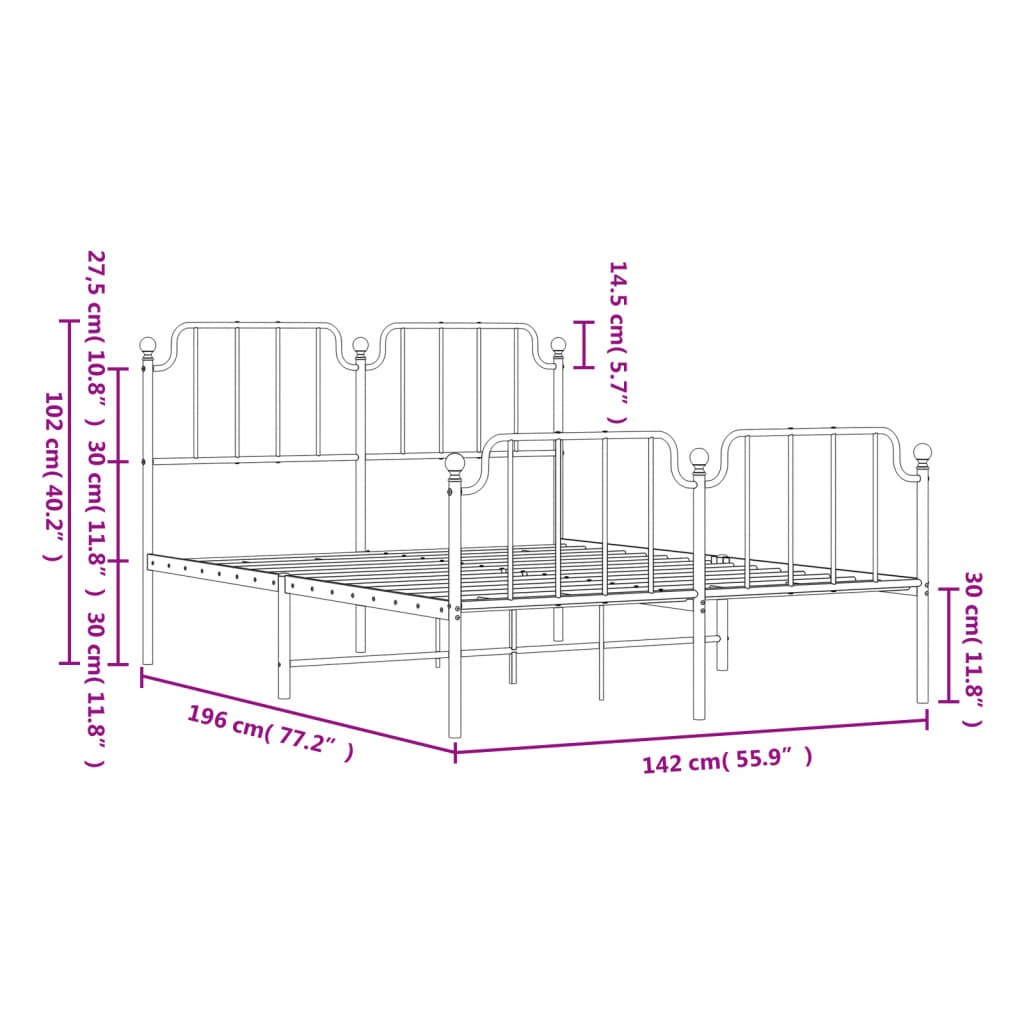 Metal Bed Frame without Mattress with Footboard White 135x190 cm Double