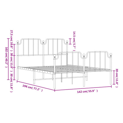 Metal Bed Frame without Mattress with Footboard White 135x190 cm Double