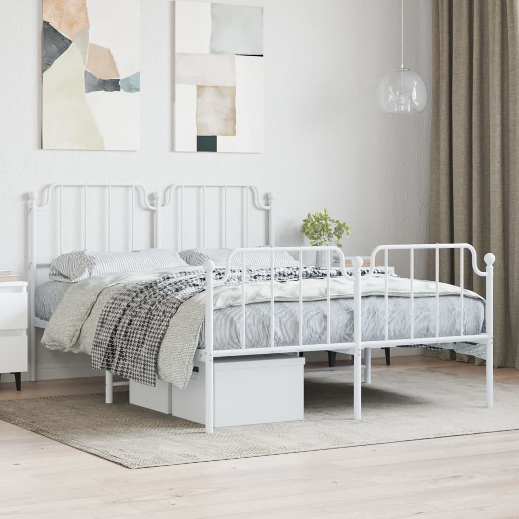 Metal Bed Frame without Mattress with Footboard White 135x190 cm Double