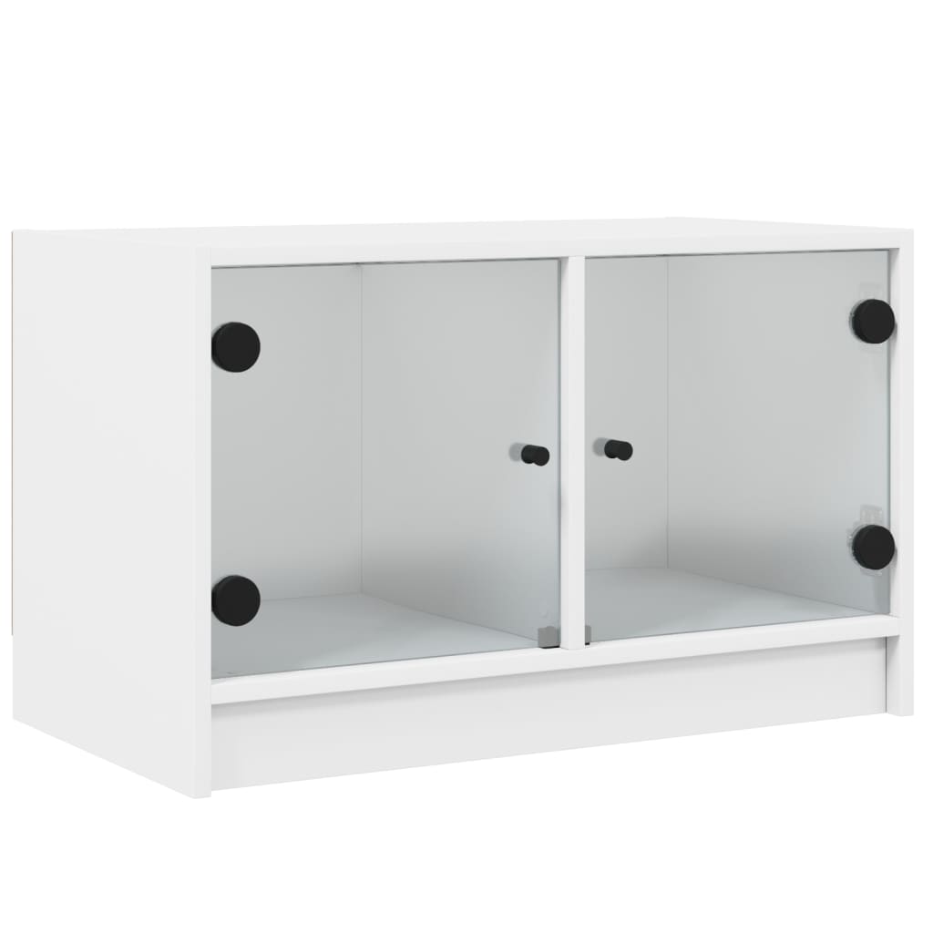 TV Cabinet with Glass Doors White 68x37x42 cm