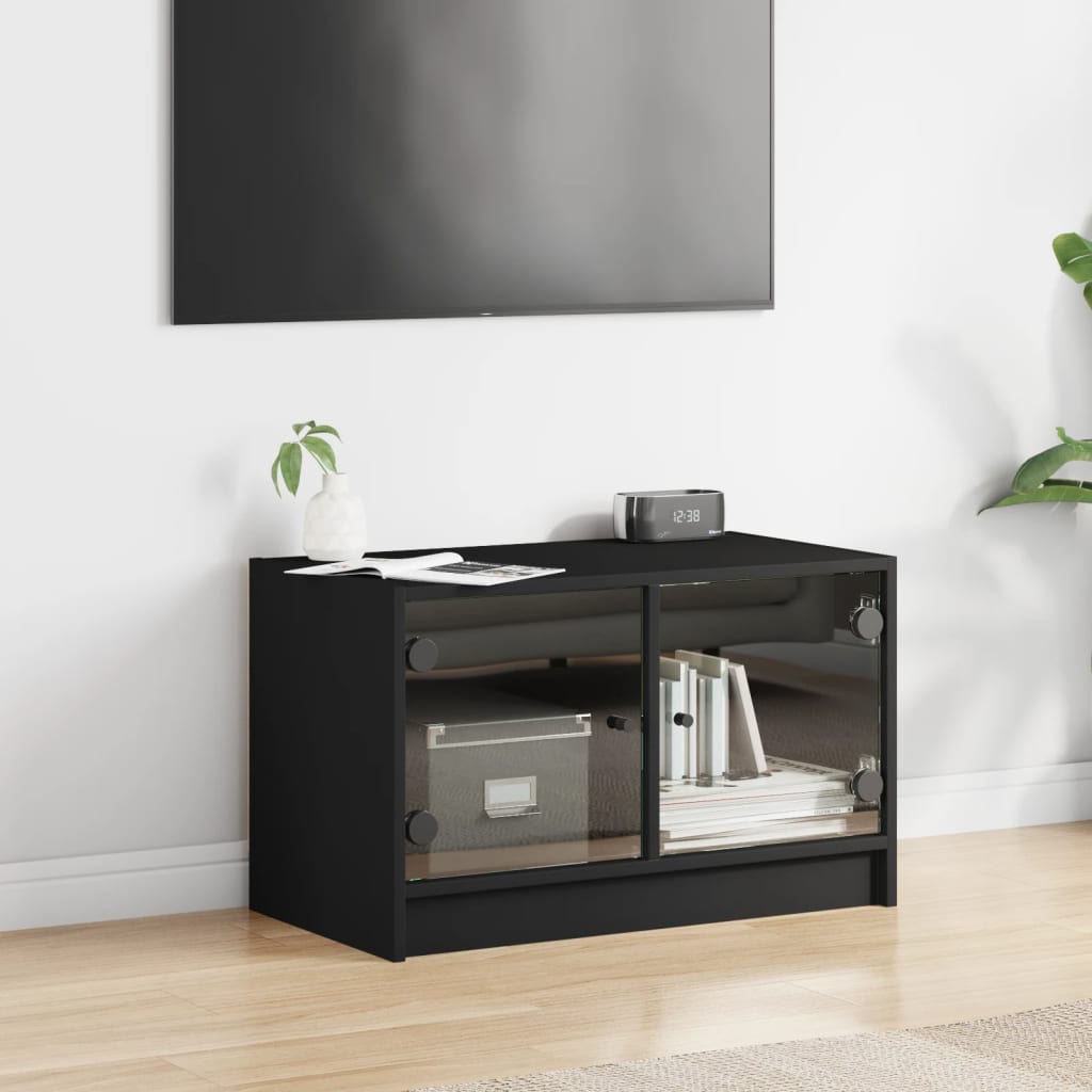 TV Cabinet with Glass Doors Black 68x37x42 cm