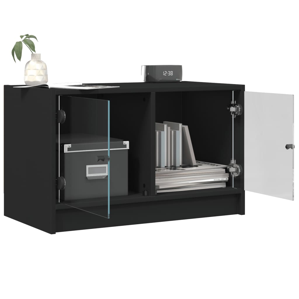 TV Cabinet with Glass Doors Black 68x37x42 cm