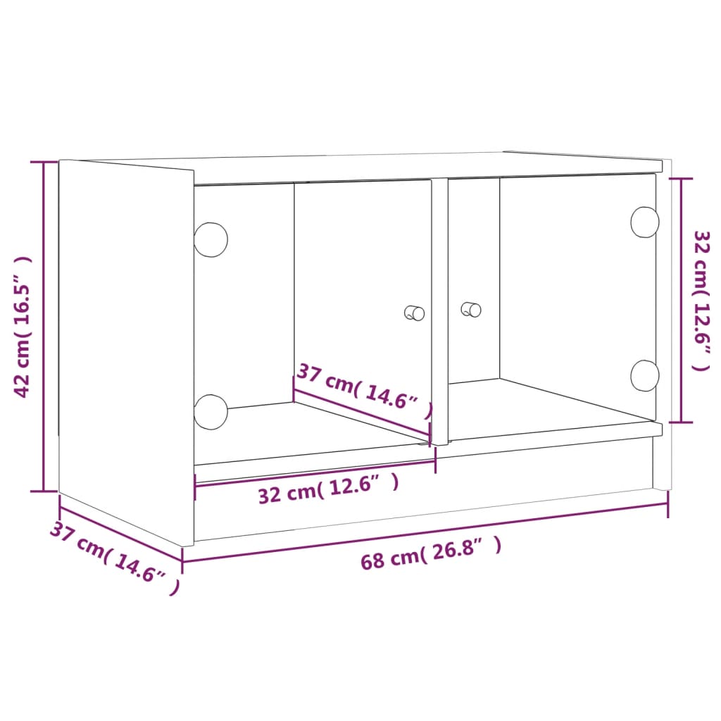 TV Cabinet with Glass Doors Black 68x37x42 cm