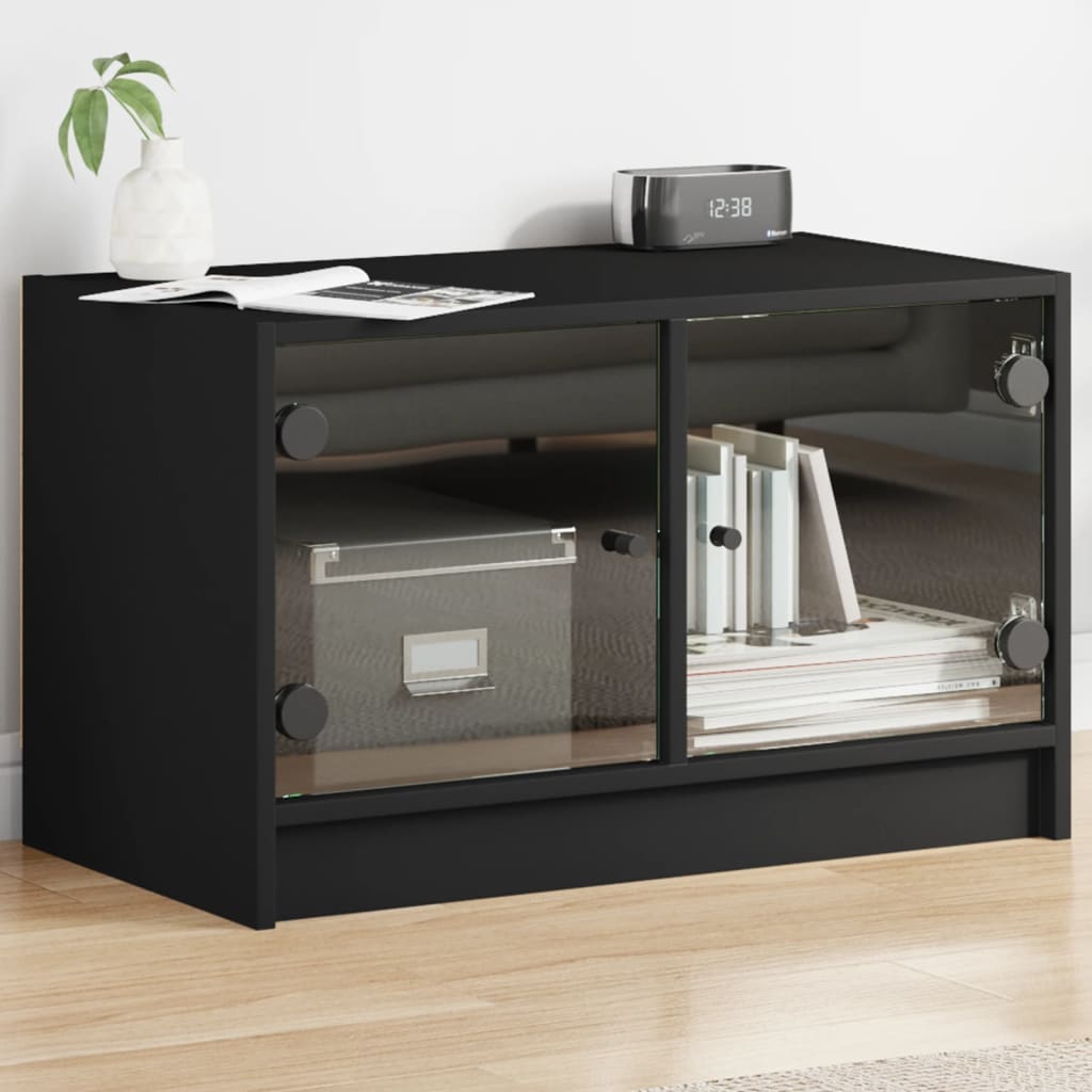 TV Cabinet with Glass Doors Black 68x37x42 cm