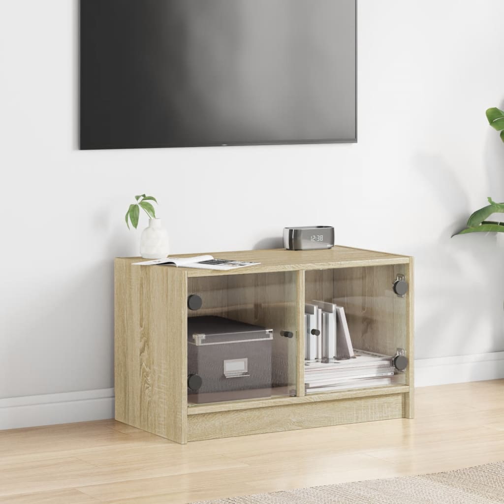 TV Cabinet with Glass Doors Sonoma Oak 68x37x42 cm