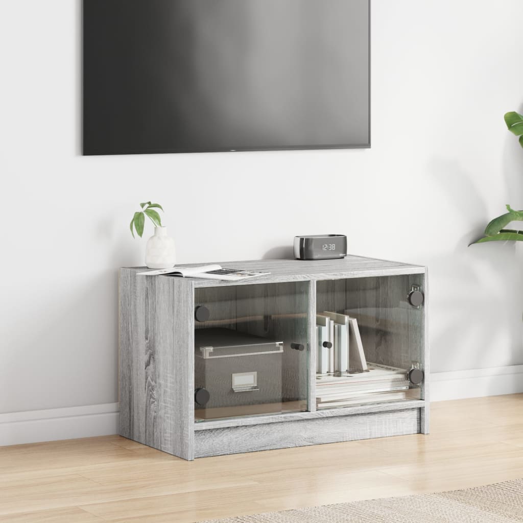 TV Cabinet with Glass Doors Grey Sonoma 68x37x42 cm