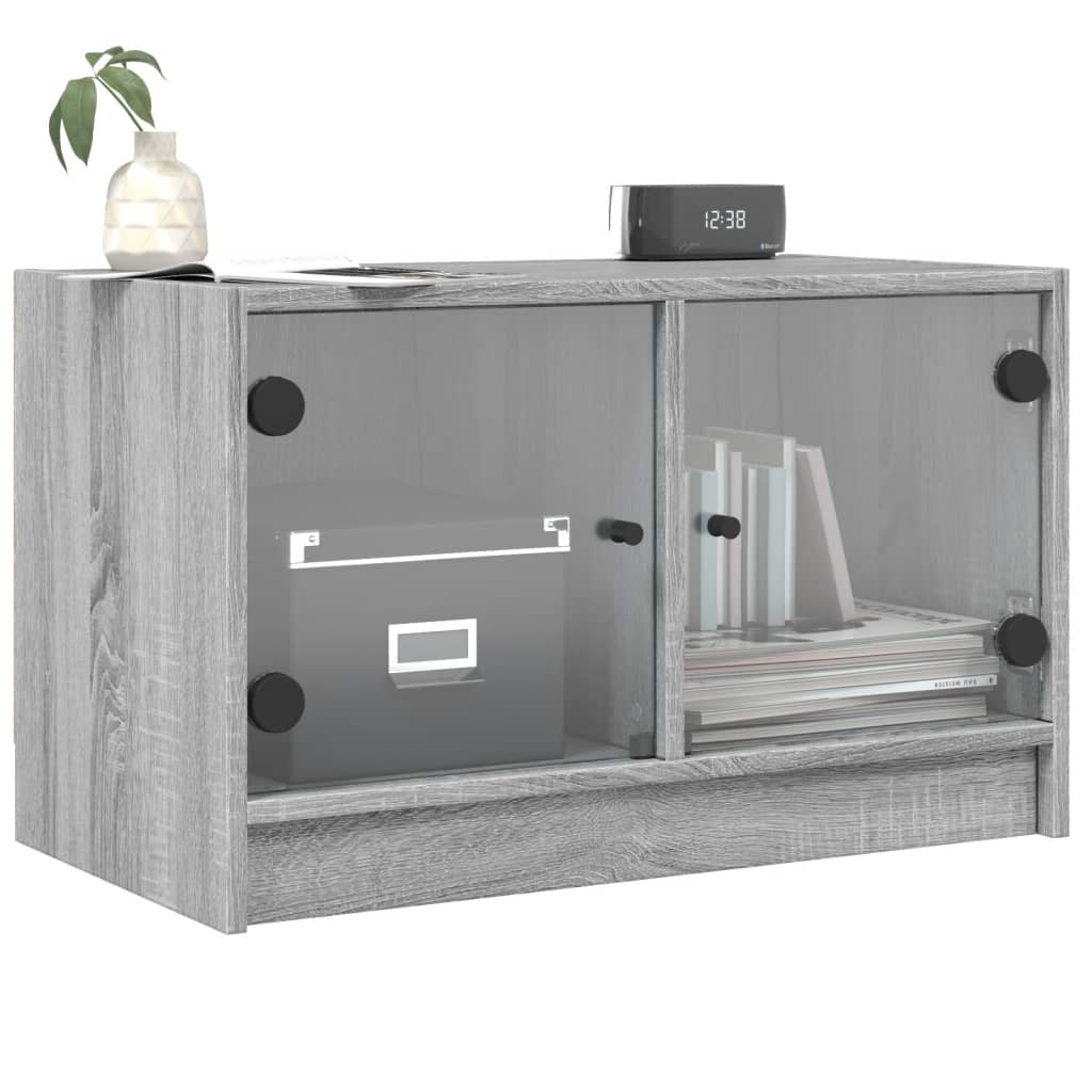 TV Cabinet with Glass Doors Grey Sonoma 68x37x42 cm