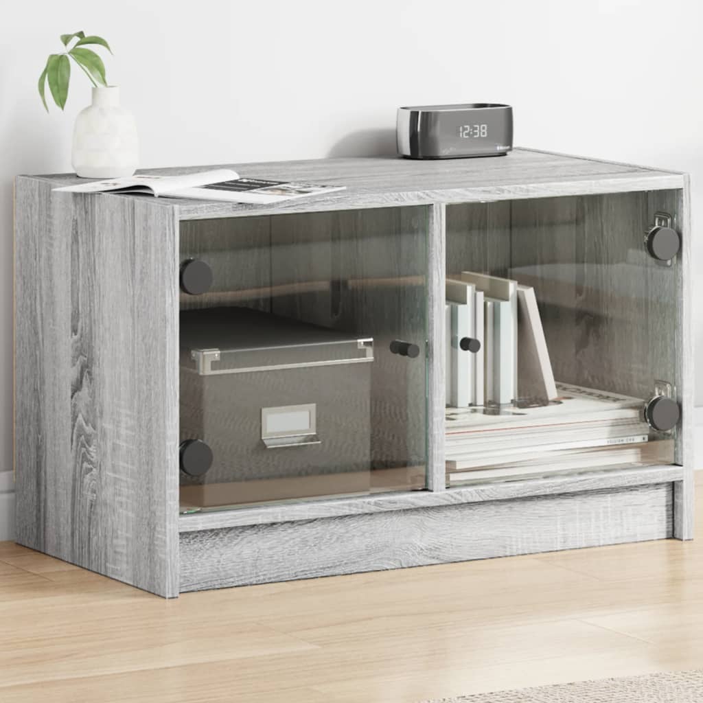 TV Cabinet with Glass Doors Grey Sonoma 68x37x42 cm