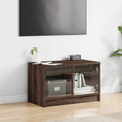 TV Cabinet with Glass Doors Brown Oak 68x37x42 cm