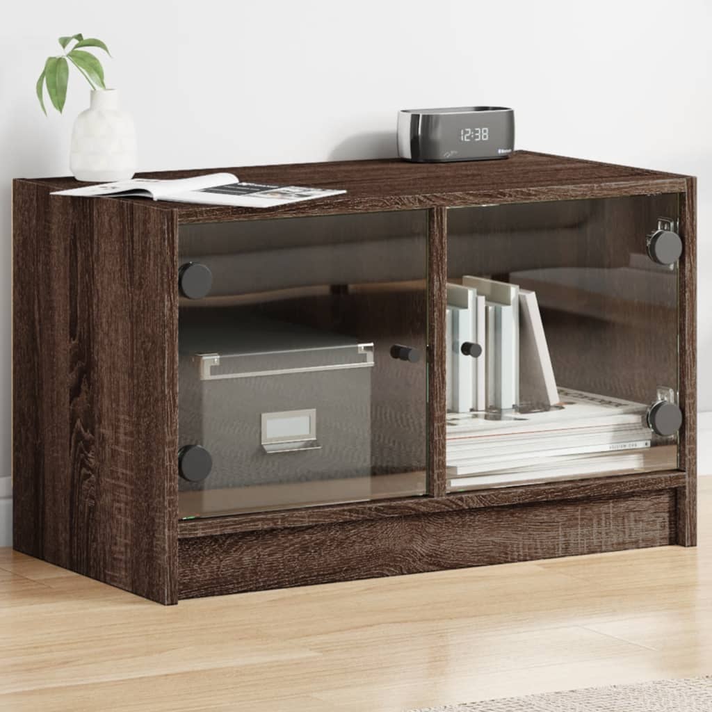 TV Cabinet with Glass Doors Brown Oak 68x37x42 cm