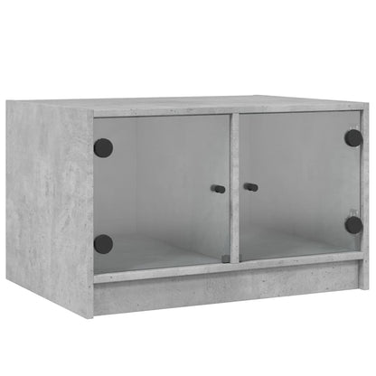 Coffee Table with Glass Doors Concrete Grey 68x50x42 cm