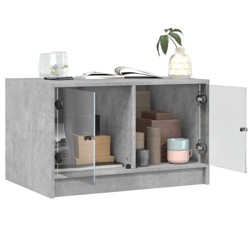 Coffee Table with Glass Doors Concrete Grey 68x50x42 cm