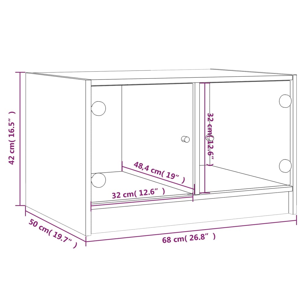 Coffee Table with Glass Doors Smoked Oak 68x50x42 cm