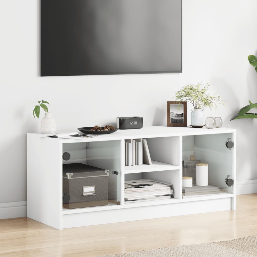 TV Cabinet with Glass Doors White 102x37x42 cm