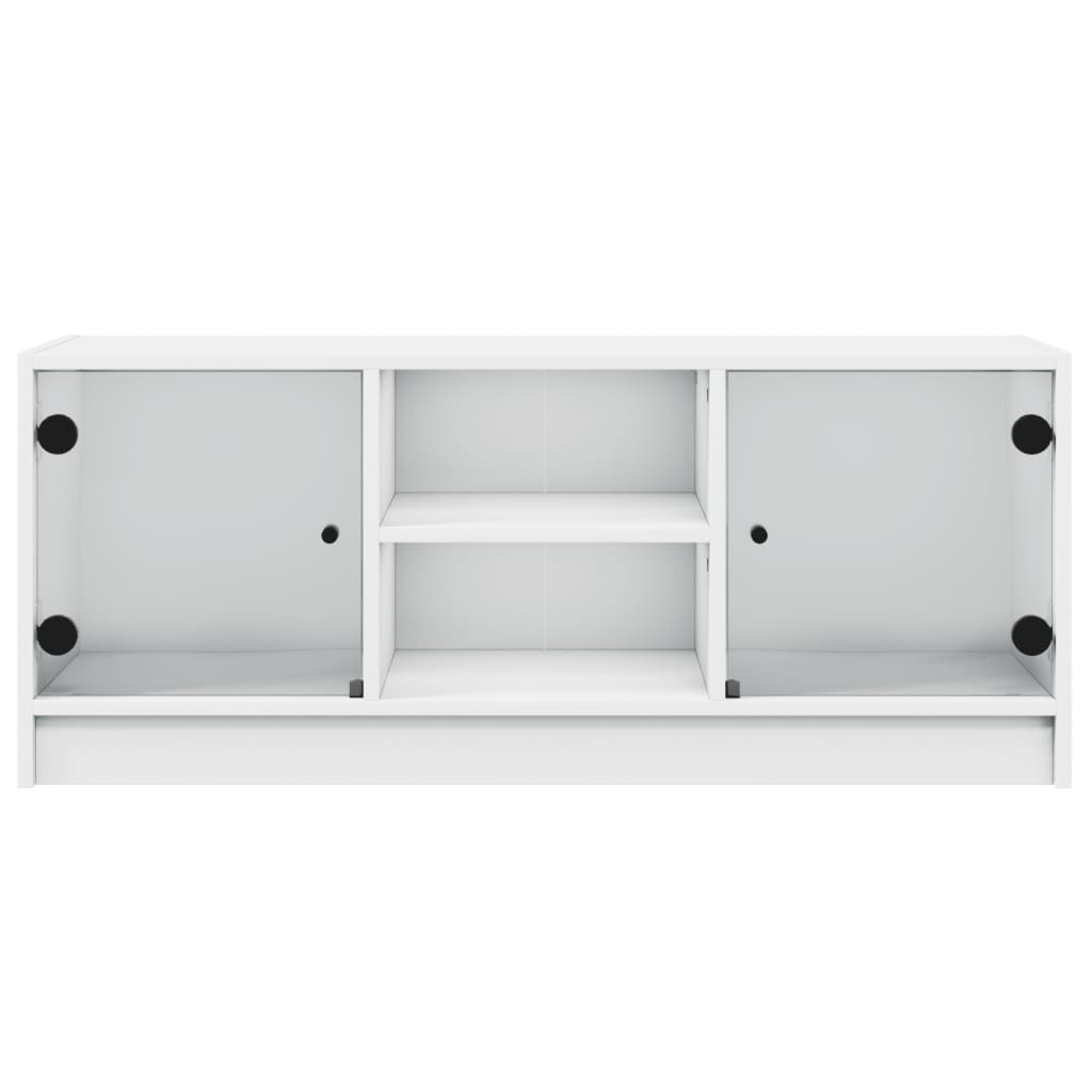 TV Cabinet with Glass Doors White 102x37x42 cm