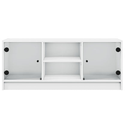 TV Cabinet with Glass Doors White 102x37x42 cm