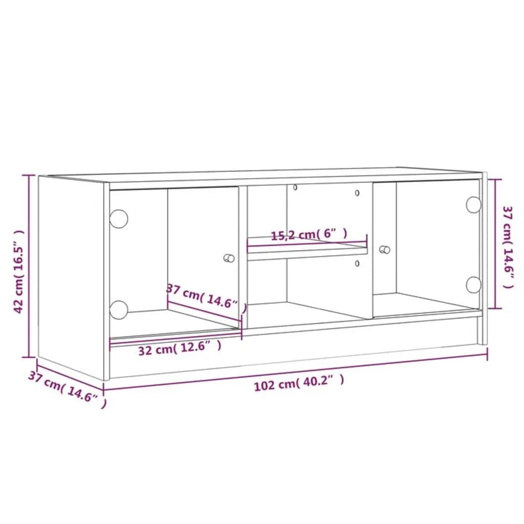 TV Cabinet with Glass Doors White 102x37x42 cm