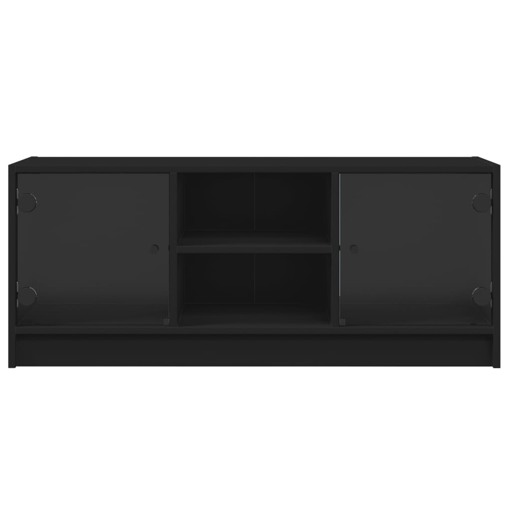 TV Cabinet with Glass Doors Black 102x37x42 cm