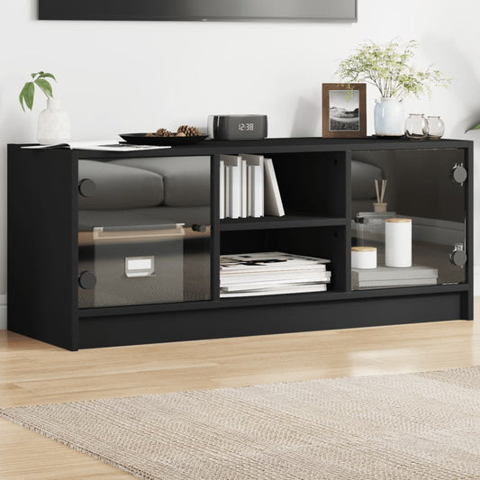 TV Cabinet with Glass Doors Black 102x37x42 cm