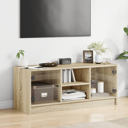 TV Cabinet with Glass Doors Sonoma Oak 102x37x42 cm