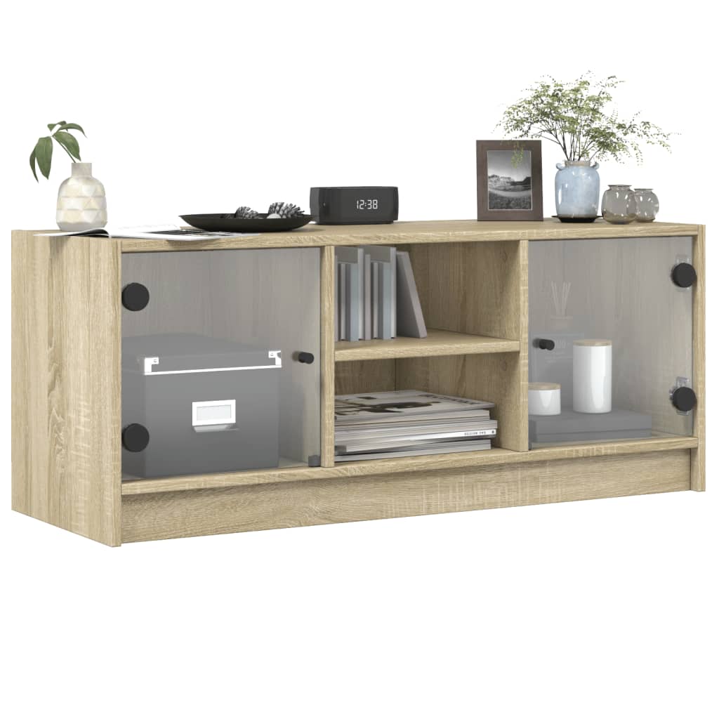 TV Cabinet with Glass Doors Sonoma Oak 102x37x42 cm