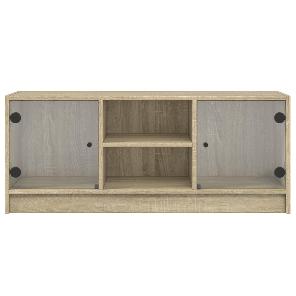 TV Cabinet with Glass Doors Sonoma Oak 102x37x42 cm